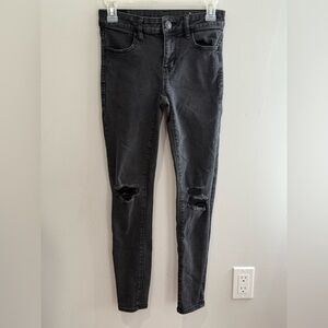 American Eagle 0 Next Level Stretch Jegging Black Distressed Women Jeans 719